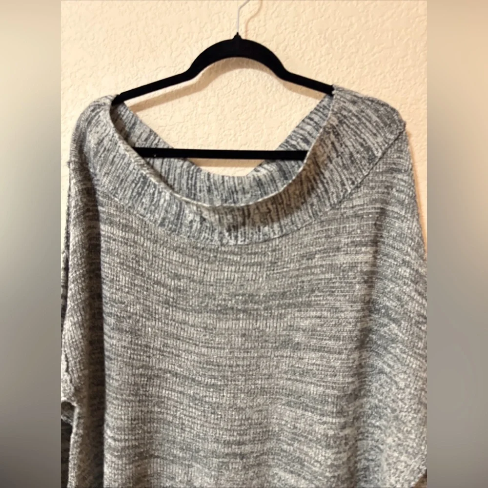 Free People Sweater Linen Blend Gray Flashdance One Shoulder Oversized Boho Sz L